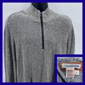 Carbon2Cobalt Men's Heathered Gray 1/4 Zip Mock Neck Sweater Size L Cotton Blend